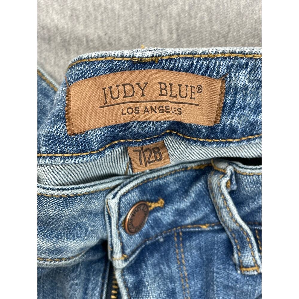 Judy Blue Jeans Womens 7/28 Blue Cotton Blend Stretch Shearling Cuffed Straight - Picture 6 of 10